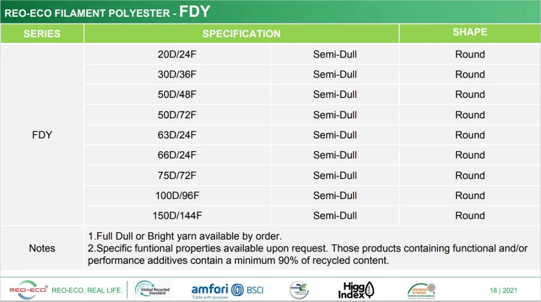 AA Grade 100% Polyester Filament FDY RW 75D/72f Recycled Yarn